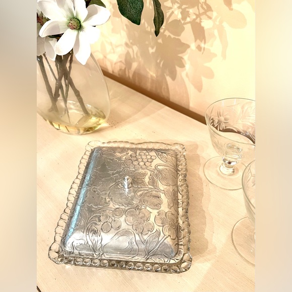 Dining Vintage Midcentury Glass Relish Dish With Fruit Floral